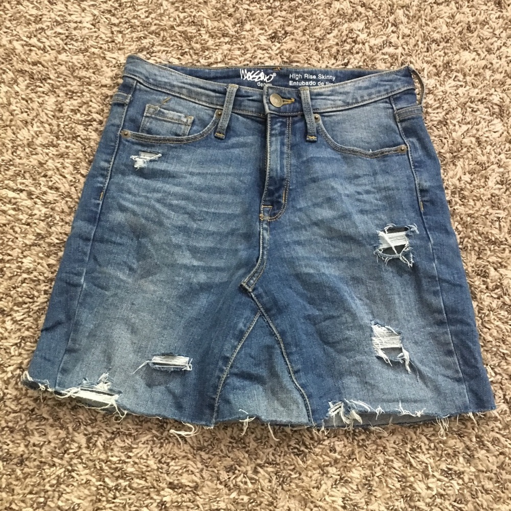 Distressed denim skirt